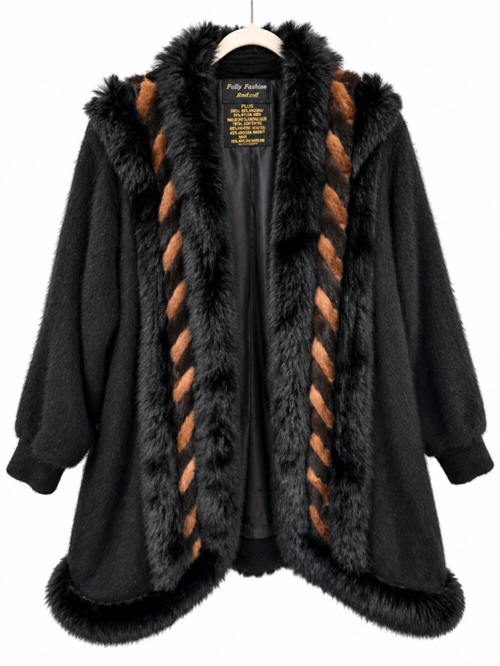 Vintage Fully Fashion Radzoli Plus Angora Rabbit Fur Trim Black Coat
